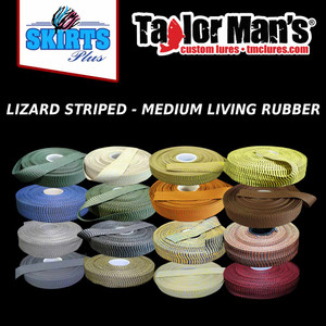 Medium living rubber skirt material in assorted Lizard Striped colors on 10-foot rolls