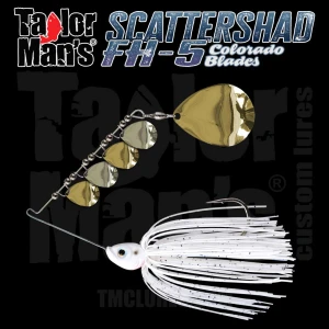 ScatterShad FH-5 spinnerbait with five Colorado blades and hand-tied Show White skirt