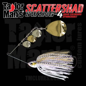 ScatterShad Swing-4 spinnerbait with four Colorado blades and hand-tied Threadfin Shad skirt