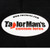 Taylor Man's white oval vinyl stickers measuring 3 by 5 inches with Taylor Man's logo