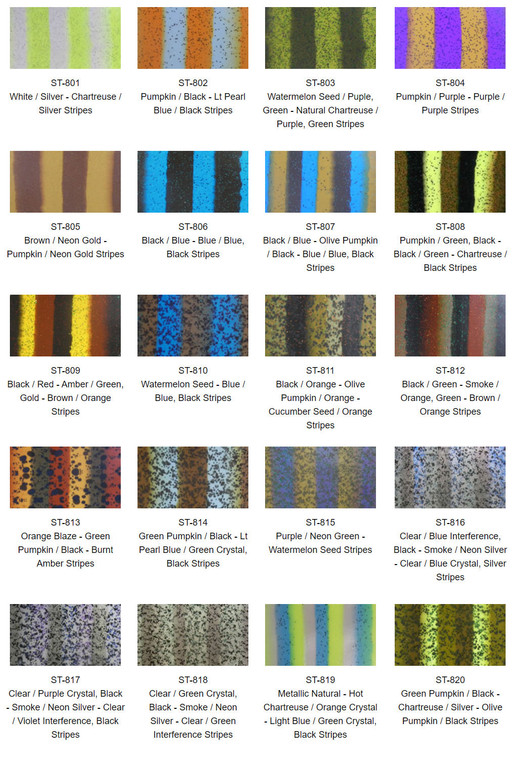 Skirts Plus Bio-Flex Silicone Stripes (ST Series) lure skirt tabs for custom bass lures, available in 10, 25, 50, or 100-count packs