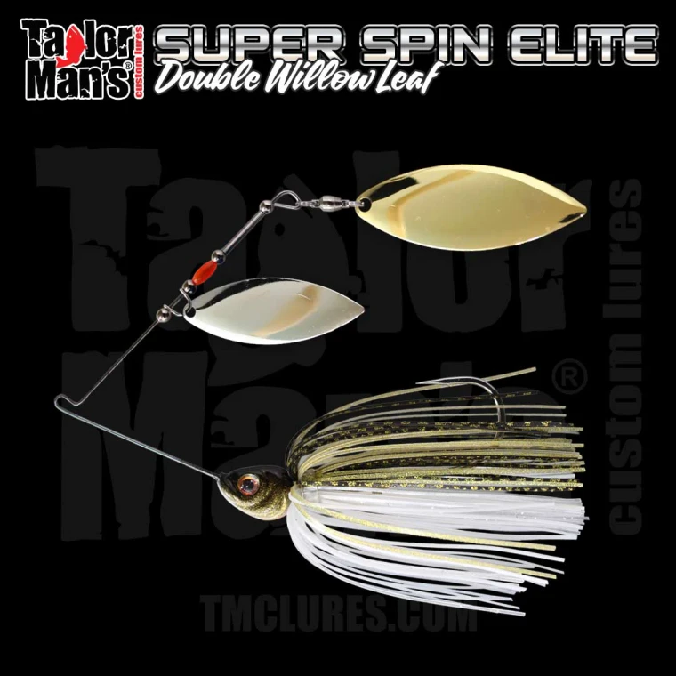 Super Spin Elite spinnerbait with shallow cup double willow leaf blades and hand-tied silicone skirt