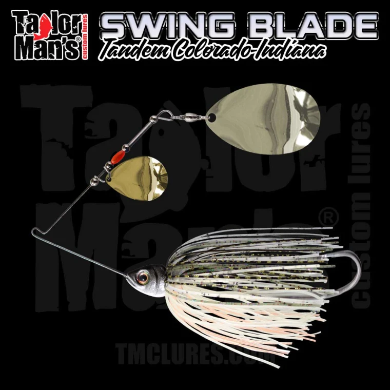 SwingBlade spinnerbait with tandem Colorado and Indiana blades and hand-tied Mr. Brownstone skirt