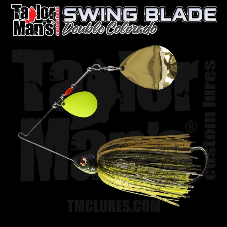 SwingBlade spinnerbait with double Colorado blades and hand-tied Tilapia skirt
