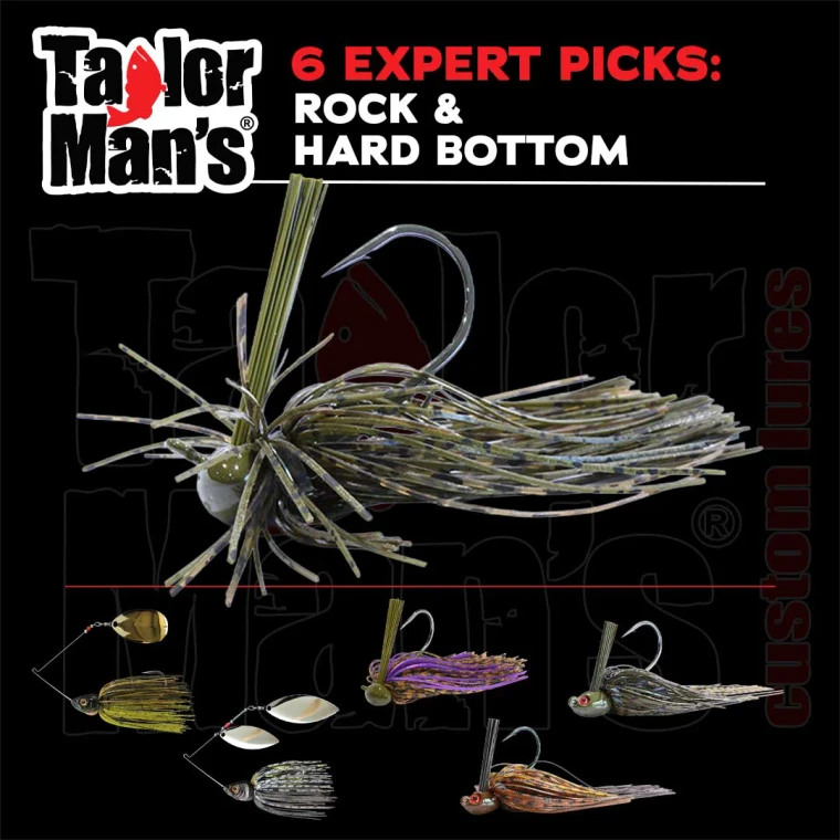 Six expert-selected Taylor Man's bass lures for fishing rock and hard bottom