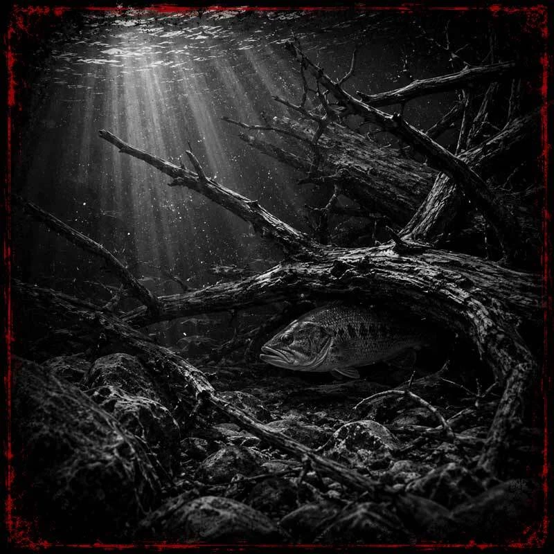 Bass positioned in a brush pile