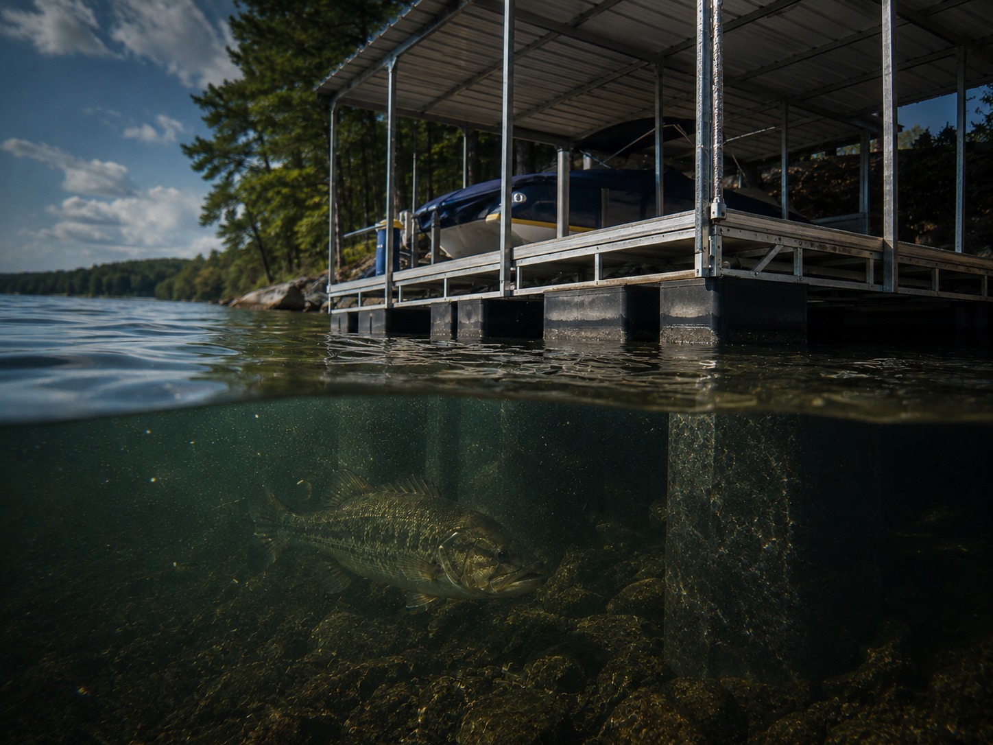 Dock posts, shade and shoreline bass cover