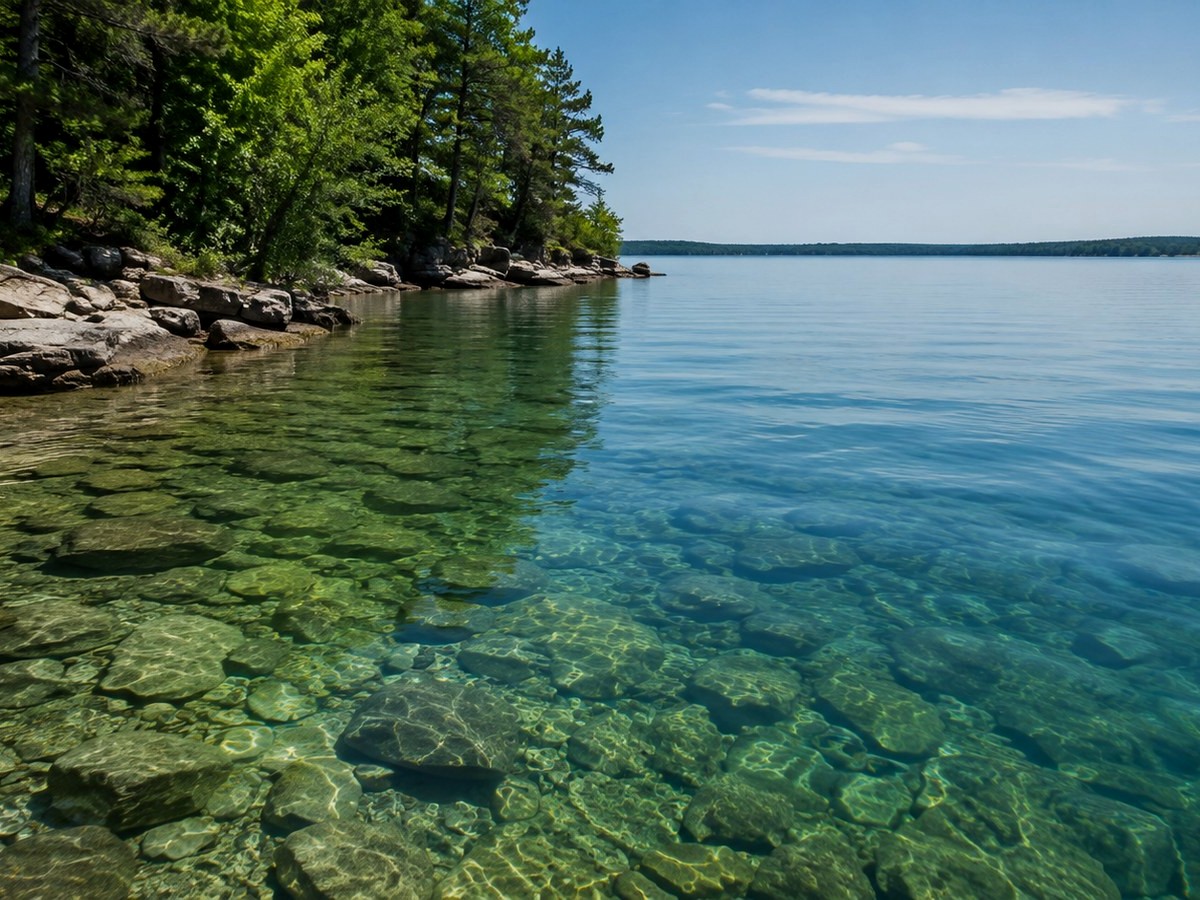 Rocky shoreline and hard-bottom bass structure