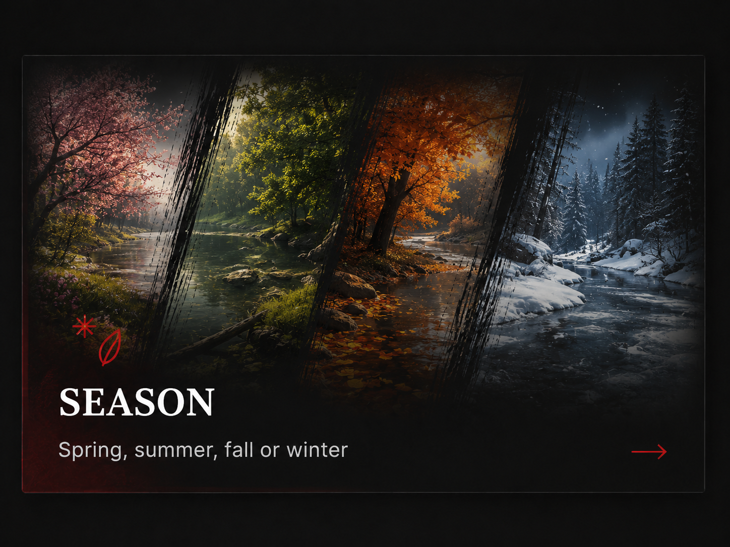 Spring, summer, fall and winter fishing scenes.