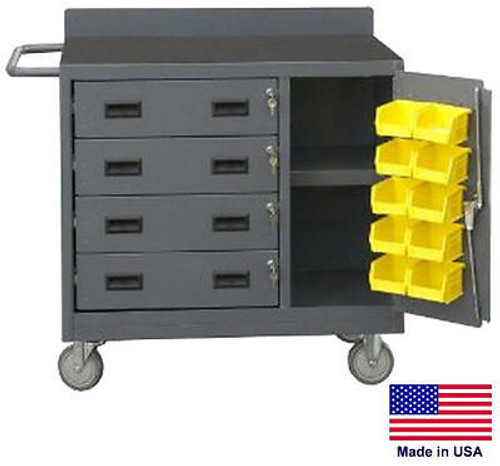 CABINET CART Portable - Coml - Locking Cabinet & Drawers w/Bins  34H x 36W x 21D