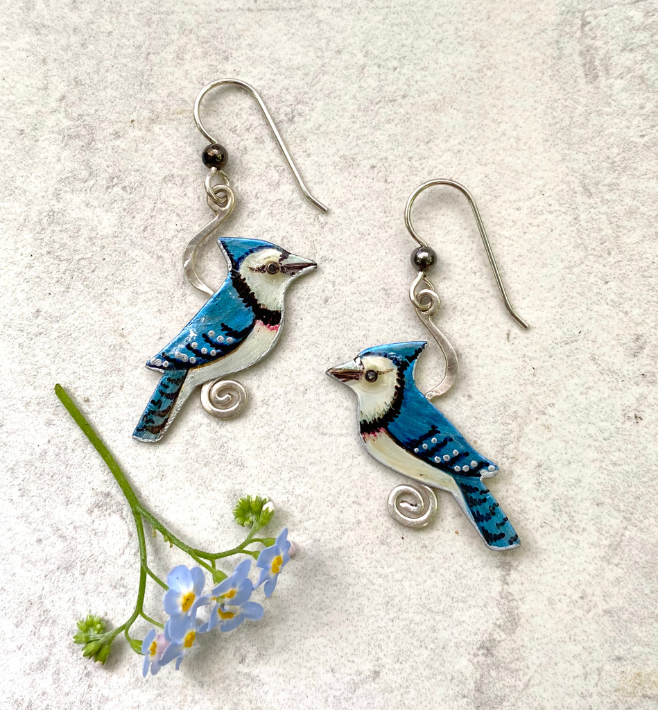 Handmade Blue Jay Earrings
