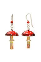 Mushrooms symbolize the beauty and magic of nature, and the amanita muscaria is the quintessential mushroom. It is the mushroom that was featured in Alice in Wonderland, and was the subject of European folklore, and often represented in Christmas tree ornaments. These earrings pay homage to these mushrooms, and to the fields and forests where they are found. They are handcrafted from jeweler's brass and Sterling, and carefully hand-painted, and sealed with protective resin. And wait! It gets better! The stems dance lightly beneath the caps, and bits of the decorative elements will glow in the dark after being exposed to bright light for several minutes. The measure a scant 3/4"wide and 1" long without the earring wires. These earrings are light and fun to wear, and make great gifts, too.

 