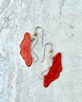 The Julia Butterfly, Dryas iulia, is a brush-footed butterfly. Its range is from Brazil to the southern US. It is often seen in butterfly houses, and perches on people sometimes. It is a lovely orange butterfly with color variation between individuals. These earrings are a tribute to this butterfly. They are fabricated out of Sterling and jeweler's brass, and carefully handpainted and then sealed with a coat of protective resin. While hanging, they measure 3/4" wide by 1 1/4" long, not including the Sterling earring wires. They move gently while worn and are as light as a butterfly. 