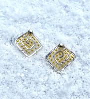 We can all use a lift from time to time, and these Square Corners are but a Myth Post Earrings from the Lighter Than Air series provide just that; a touch of the ethereal. They are hand crafted from Sterling silver and have translucency that supports golden accents. They bring a sense of lightness and add a bit of subtle sparkle. They measure 3/4" by 3/4" and have Sterling earring posts. They are light and comfortable to wear and are the perfect gift for a friend or for you!