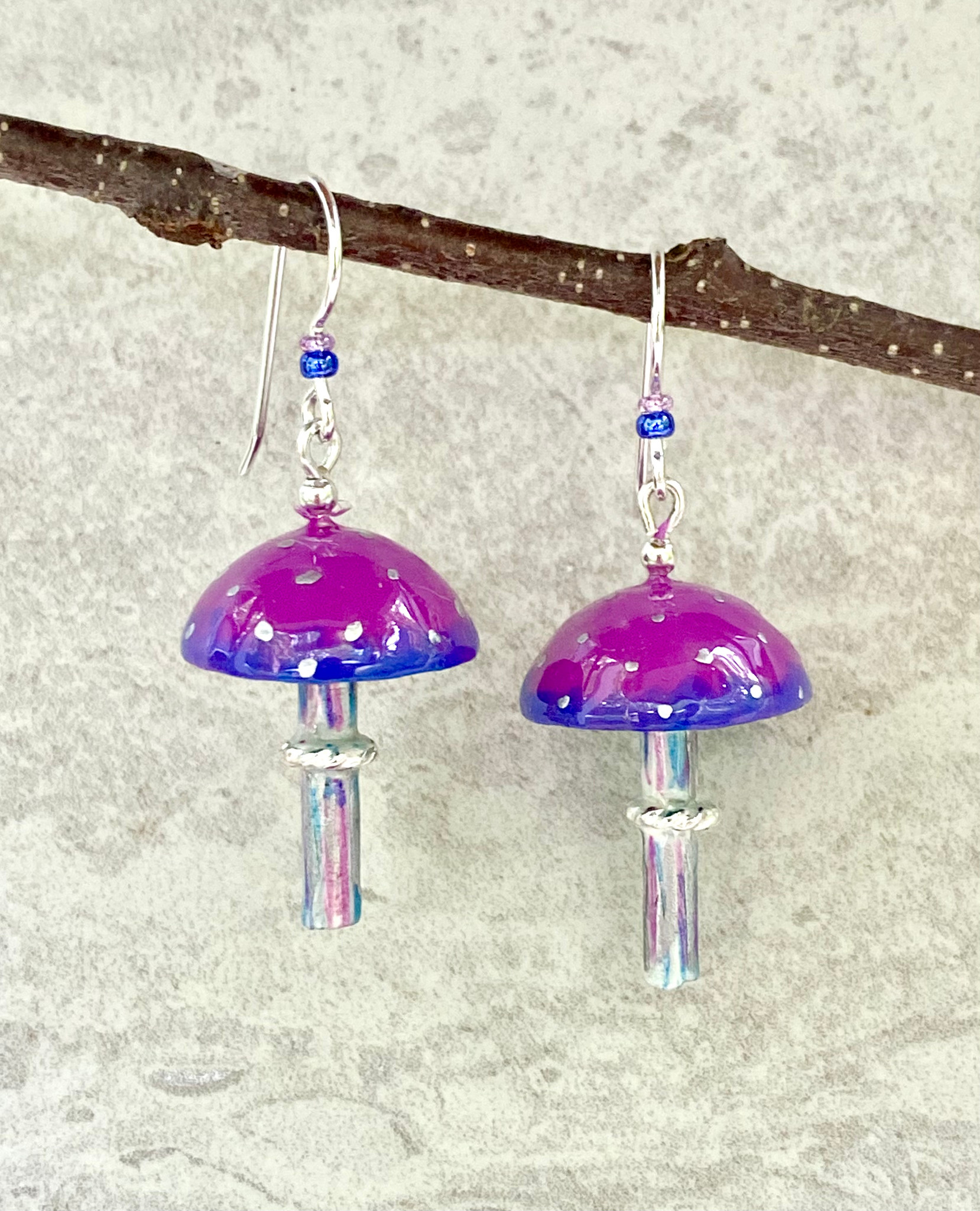 Purple Bioluminescent Mushroom Earrings Lucy Golden Jewelry