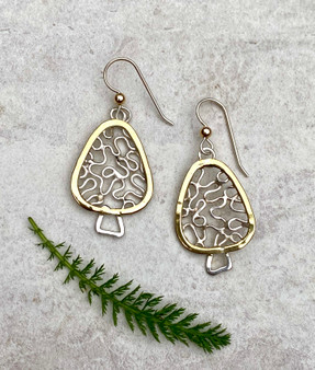 Because we all want to find more morels, of course! Finding a morel mushroom rates as one of life's top experiences, and eating one is right up there too! These earrings are a celebration of this universal fact. I make them out of Sterling silver and lacquered jeweler's brass. They measure 5/8" wide by 1 1/8" tall, not including their Sterling earring wires. They are fun and light to wear and to give!

 