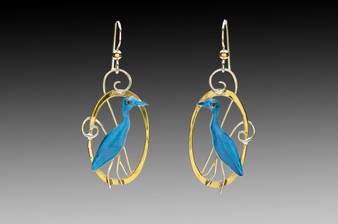 It is said that the sight of a heron is good luck, so wearing Heron Earrings is sure to bring good fortune, also. These are handcrafted from jeweler's brass and Sterling silver, and carefully handpainted. They measure 3/4" x 1 3/8", and are light as a feather.
