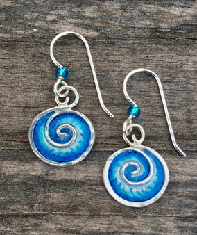 Ocean waves and waterfalls emit feel-good negative ions. These blue wave earrings may not emit ions, but wearing them does promote hope and peace. They are handmade out of sterling silver and resins, and are carefully hand painted. They measure 3/4” tall x 1/2” wide. They are light and fun to wear.
