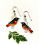 Who isn't thrilled by the sight of the Baltimore (or Northern) Oriole? These Baltimore Oriole Earrings are a tribute to a lovely bird. They are handcrafted from Sterling silver and jeweler's brass, and then carefully handpainted. They measure 7/8" x 1 1/4" and are as light as a feather.
