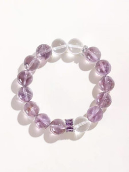 Amethyst Clear Crystal Silver Beaded Bracelet