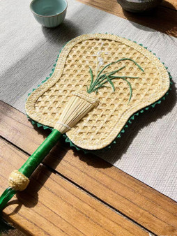 Hand Woven Bamboo Hand Fan With Orchid Embroidery