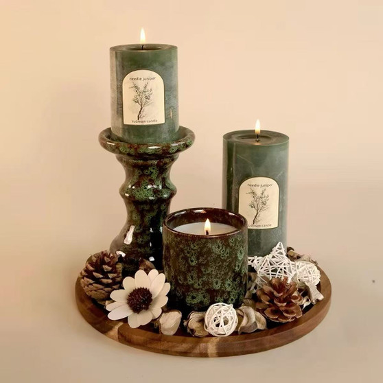 Pine Calm Vintage Pillar Candle Set