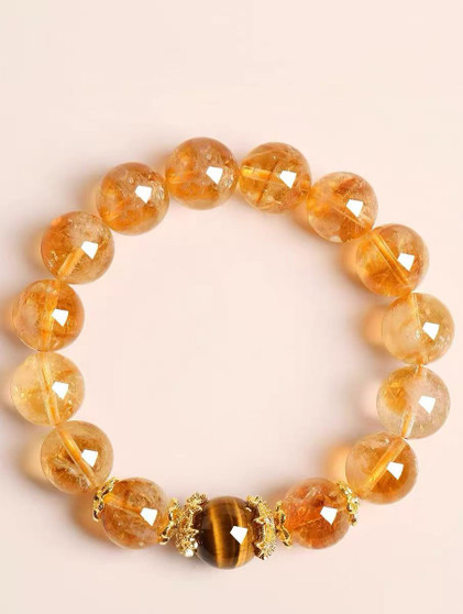 Wealth Citrine Tiger Eye Gold Plated Beaded Bracelet