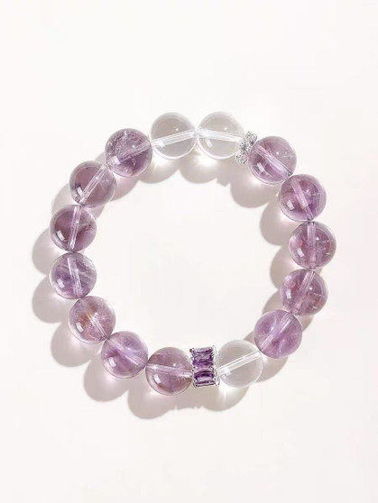 Amethyst Clear Crystal Silver Beaded Bracelet