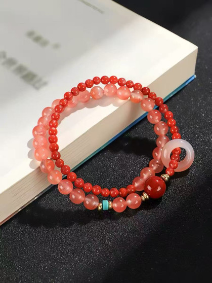 Pink Agate Peace Donut Bracelet
