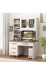 Features 3 open shelves, 2 glass-door cabinets, and 5 drawers, keeping your desk clutter-free. The side CPU compartment is designed for easy access to your computer tower.