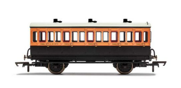 Hornby LSWR, 4 wheel coach, 3rd class, fitted lights R40108