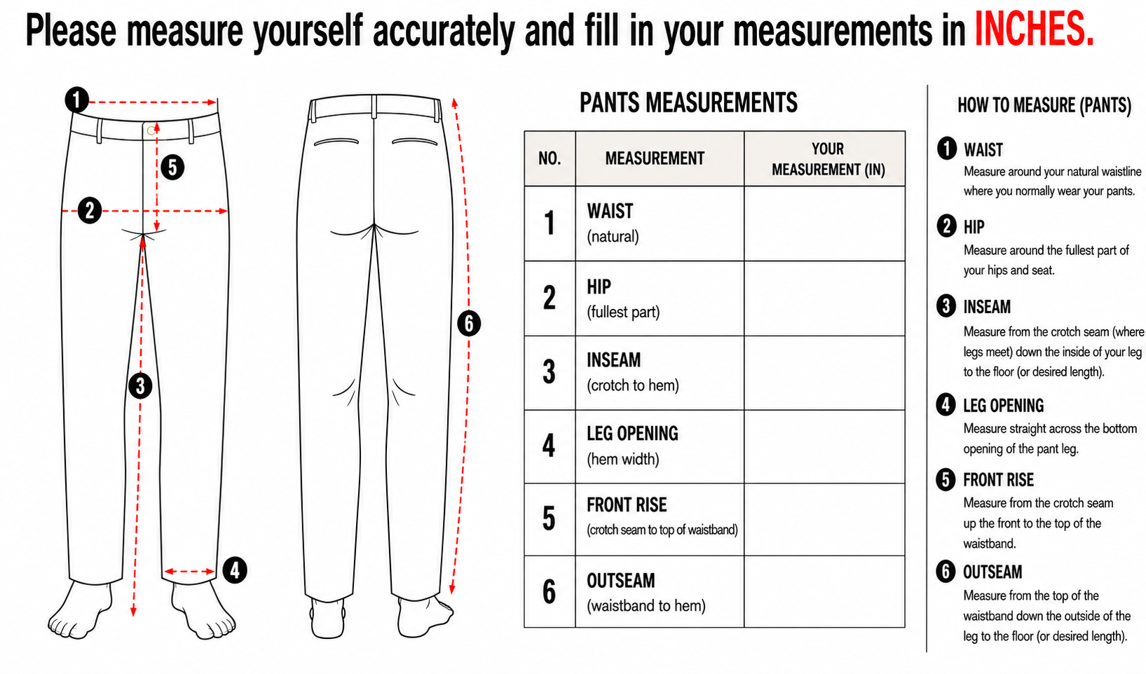 TAILORED COMBAT PANTS size guide