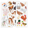 Farm animal die-cut pop-out sheet featuring pigs, cows, horses, chickens, roosters, dogs, cats, and rabbits. Perfect for scrapbooking and junk journals. Made in USA