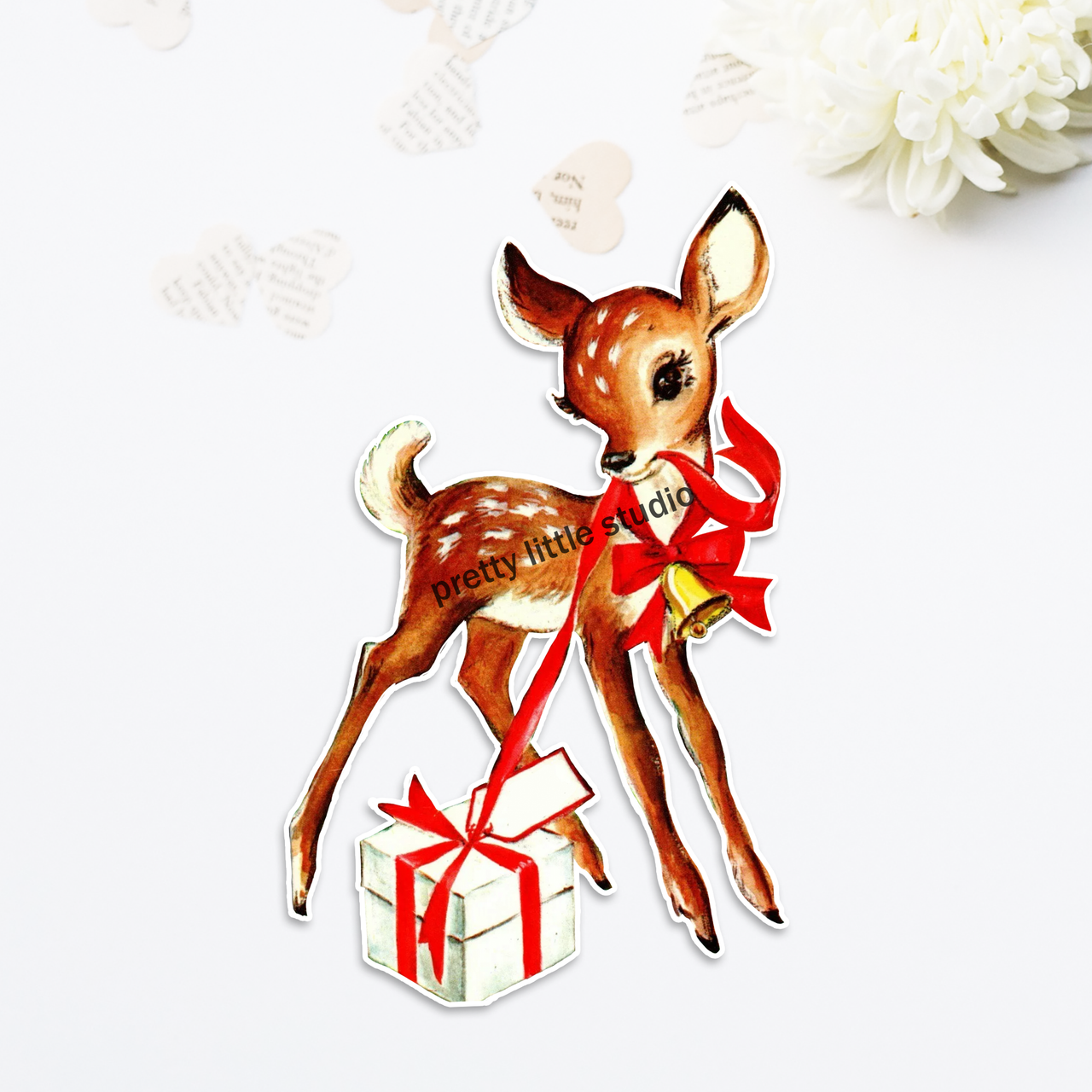 Set of 9 Vintage Retro 1950's Christmas Deer STICKERS - Just Cut & Use!