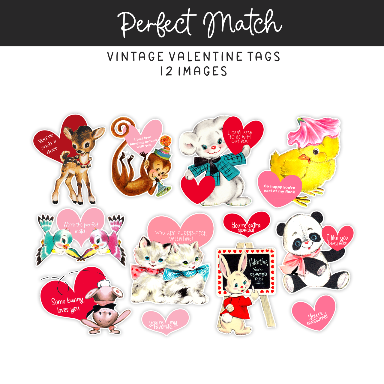 Digital  Perfect Match Vintage Valentine Tags - Pretty Little Studio