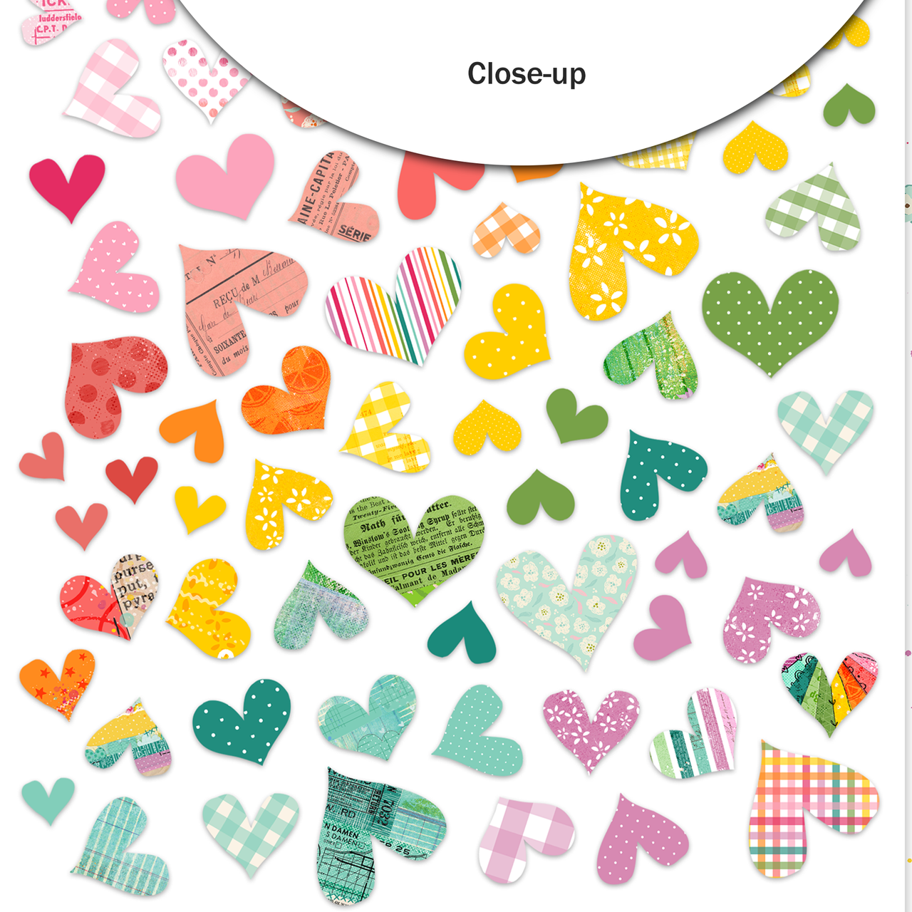 Digital sticker set with 30 glitter hearts stickers PNG