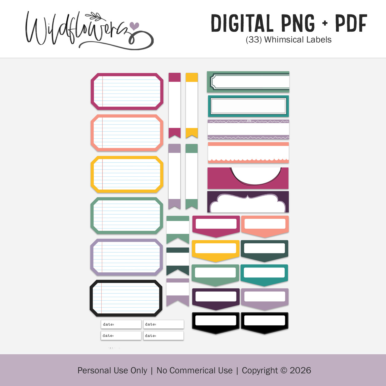Whimsy Labels Wildflowers Digital Paper Pack