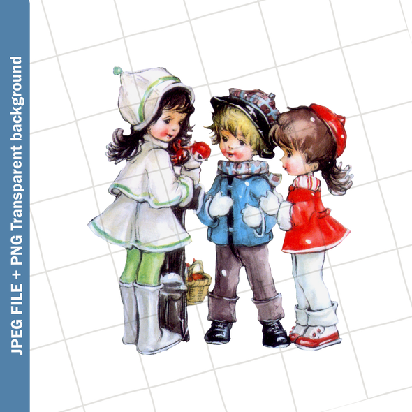 Digital Vintage Clipart | Winter Kids