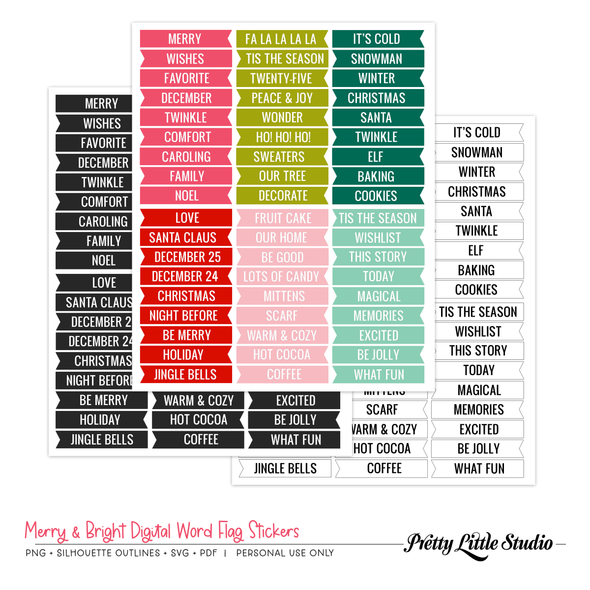 Digital | Merry & Bright Word Flag Stickers