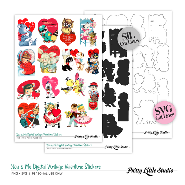 Digital | You & Me Vintage Valetine Stickers