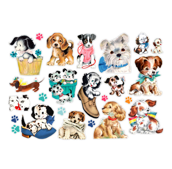 What a delightful treasure! Vintage puppy ephemera die-cuts are a craft enthusiast's dream come true. These charming, intricately cut-out puppies can be used to add a touch of whimsy and nostalgia to a variety of craft projects, such as card making, scrapbooking, and mixed media art. With their soft, delicate features and adorable poses, these die-cuts are sure to bring a smile to anyone's face.