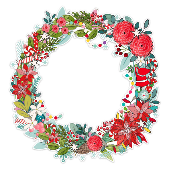Bring a burst of holiday cheer to your scrapbooking and paper crafts with this Festive Paper Wreath die-cut! Designed with vibrant details including classic poinsettias, rainbow pom poms, festive greenery, colorful twinkle lights, stars, candy canes, and cranberries — it’s the perfect statement piece for holiday layouts, card making, journals, and more. Whether you’re decorating a scrapbook page or crafting handmade holiday decor, this wreath adds a joyful, colorful touch to any project.
