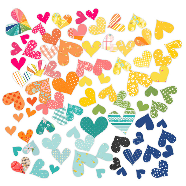 Rainbow colored heart die-cuts in different sizes and colors. Great for paper crafts, scrapbooking, junk journals, planners and more.