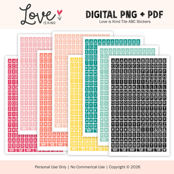 Digital | Love is Kind Tile ABC Stickers