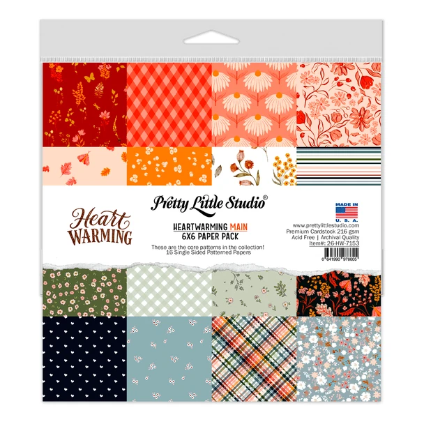 This paper pack includes sixteen 6" x 6" single sided sheets of cardstock. This paper can be used for scrapbooking, journaling, photo albums, card making, tags, and other paper crafting projects.