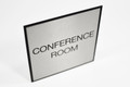 Brushed Metal Low Profile Conference Room Signs with Black Border