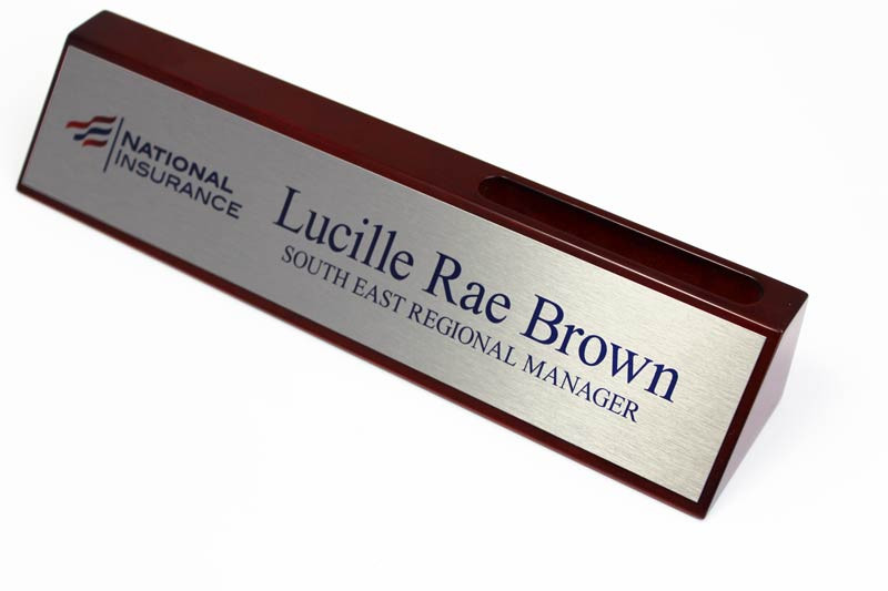 Personalized Rosewood Desk Name Plate – Brass & Wood, Free-Standing, Engraved