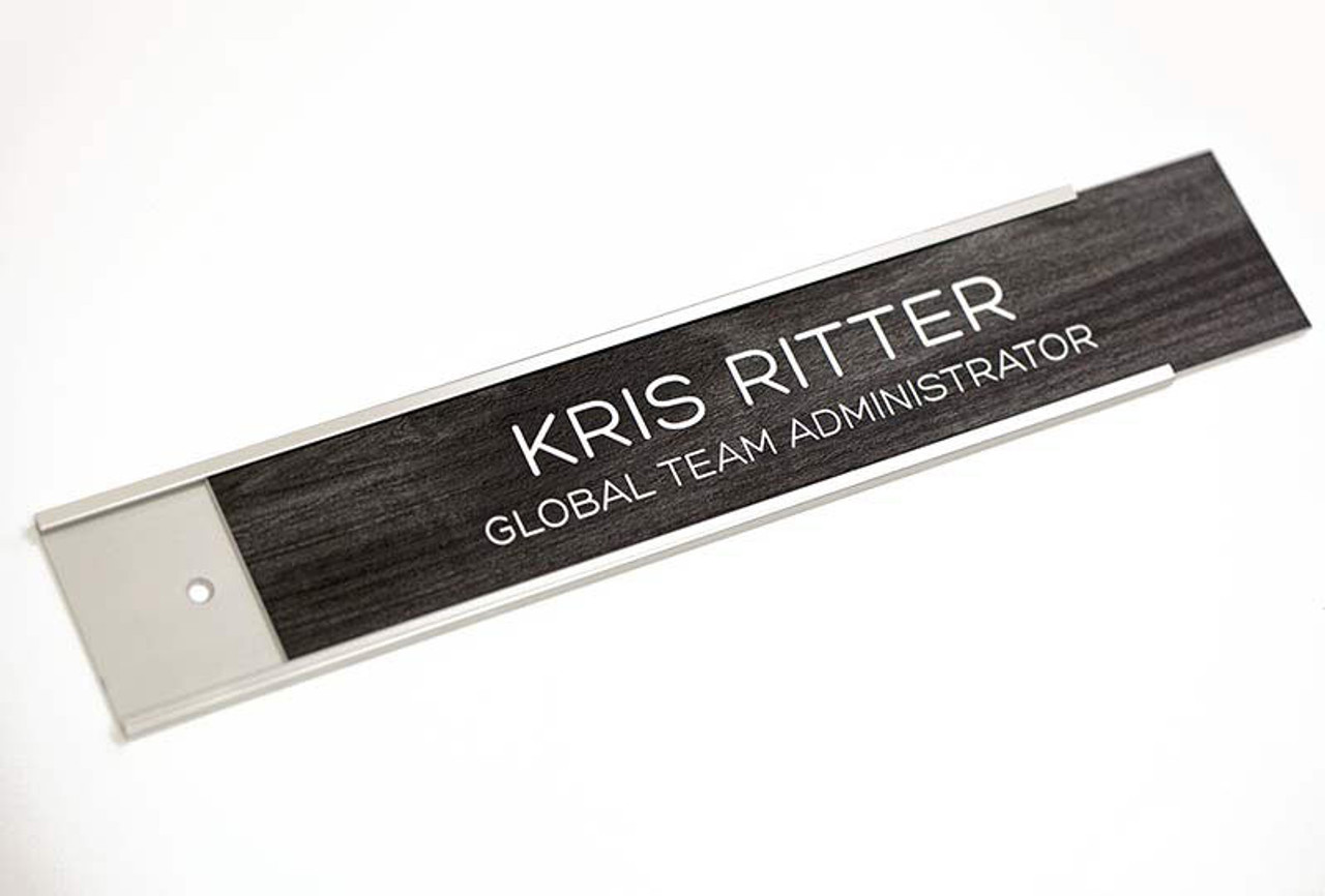 Desk Name Plates in satin Gold, Silver or Matte Black Metal Frames