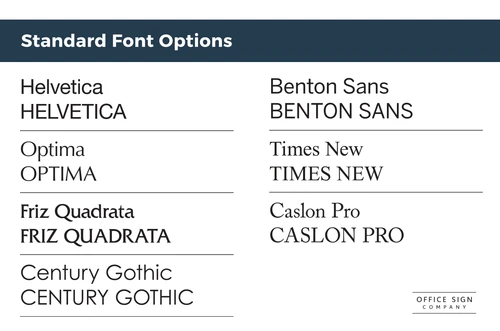 Font styles for Office Signs and Desk Signs