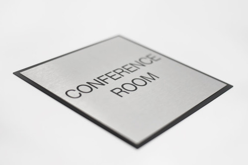 Brushed Metal Slim Conference Room Signs with Black Trim